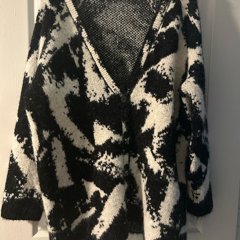 Express Black and White Cardigan Sweater with Wrap Style